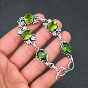 Women's <b>Bracelet</b> Green Peridot <b>Gemstone</b> Birthstone Christmas Engagement Handmade Jewelry 925 Sterling Silver <b>Bracelet</b> - Product Image 2