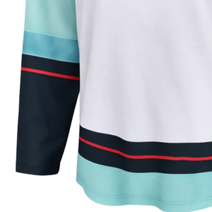 Camiseta de Hockey sobre Hielo Blanca y Verde Azulado, Manga Larga, Transpirable, Absorbe la Humedad, Secado Rápido, 100% Poliéster, Uniforme Deportivo para Adultos - Product Image 4