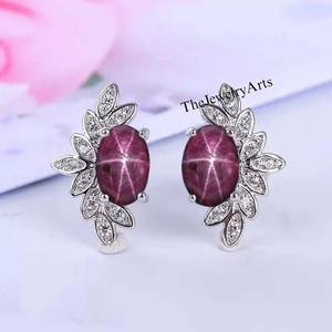 Pendientes de tuerca de rubí estrella natural, Pendientes delicados de rubí estrella, Pendientes de plata 925, Pendientes de tuerca de rubí estrella ovalados, Pendientes de tuerca de piedra de nacimiento para regalo - Product Image 5