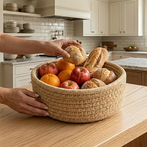 Minimal Set Of 3 Brown Macrame <b>Baskets</b> Suitable For Home Organizer Bathroom Kitchen And Aesthetic Storage Solution From India - Product Image 6
