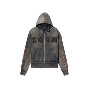 Custom Blank Screen Printing Thermal Hoodie Man Embroidered Rhinestone Plain Zip up Cotton No <b>String</b> Oversized Men`s <b>Hoodies</b> - Product Image 1