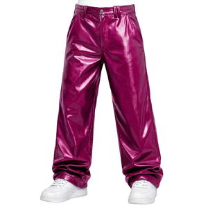 Stylish, high-quality custom <b>PU</b> leather punk hip-hop leather layered trousers for men high-waisted baggy trousers - Product Image 1