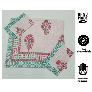 Jaipur Handmade <b>Block</b> Printed Intricate Floral Eco-Friendly Home <b>Bed</b> Sheet Set 3PC King Size 100% Cotton 200TC Machine Washable - Product Image 2