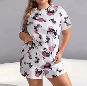 Conjunto de Pijamas de Talla Grande para Mujer, de Poliéster/Algodón, Tejido Elástico, Cintura Elástica - Product Image 5