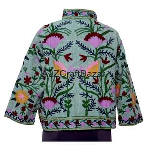 Blouson Bomber Brodé à la Main, Motif Floral, Coton Écologique, Séchage Rapide, Respirant, Col en V, Tissu Suzani Vintage, Décontracté, Hiver/Printemps - Product Image 4