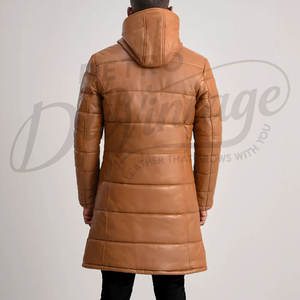 เสื้อแจ็คเก็ตหนังบุนวมสีน้ำตาลแทนสำหรับผู้ชาย มีฮู้ดถอดได้ เสื้อโค้ทกันหนาวแบบเย็บติดกัน อุ่นสบาย เหมาะสำหรับใส่กลางแจ้ง สไตล์ลำลอง แฟชั่น เสื้อแจ็คเก็ตนักขี่มอเตอร์ไซค์ - Product Image 2