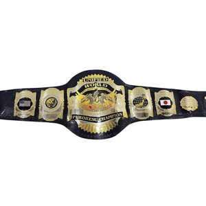 Ceinture de championnat mondial unifié Puroresu, qualité supérieure, avec drapeaux internationaux et design doré - Product Image 1
