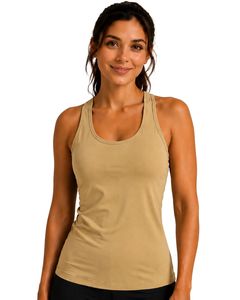 Customized <b>Khaki</b> Beige Women Racerback Gym Tank <b>Top</b> Breathable Sleeveless Fitness Yoga Workout Athletic Activewear Vest Shirt - Product Image 1