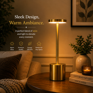 Lámpara de Mesa LED Moderna Dorada |   Lámpara de Escritorio Metálica Inalámbrica Recargable con Control Táctil, 2000mAh, 8 Horas de Duración, Decoración de Lujo para el Hogar y la Oficina - Product Image 3