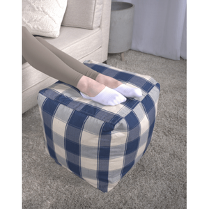 Conor avorio e blu Navy Pouf quadrato elegante sgabello e ottomana - Product Image 3