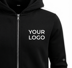 Conjunto Deportivo Unisex Negro con Rayas Blancas, Sudadera con Cremallera y Pantalones con Logotipo Personalizado, Ropa Casual de Otoño, Corte Regular de Longitud Completa - Product Image 6