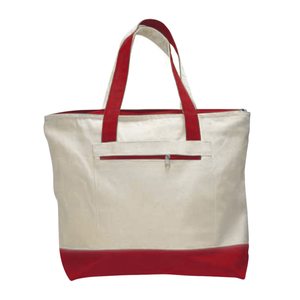 Sac fourre-tout en toile crème avec base violette, fermeture éclair, poignée en corde, poche avant, impression personnalisée, prêt pour la vente en gros, promotionnel, plage, gym, shopping - Product Image 2