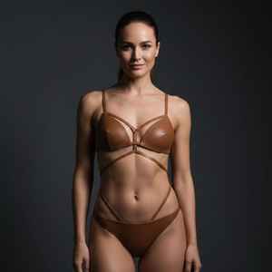 Soutien-gorge à bretelles en cuir véritable |   Ensemble soutien-gorge et culotte en cuir fait main, style audacieux et tendance - Product Image 2