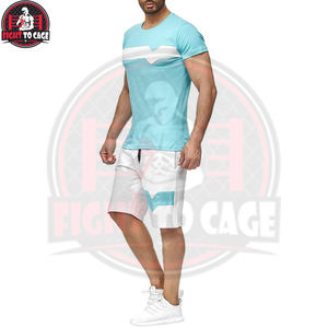 Conjunto de camisa y pantalón corto para adultos en azul y blanco con diseño de logotipo totalmente personalizado, hecho en Pakistán, con la mejor tela suave al tacto. - Product Image 2