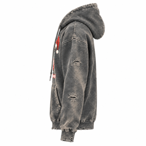 <b>Men's</b> Vintage Distressed <b>Grey</b> <b>Hoodie</b> Christmas Sun Faded Pullover Greetings Sweatshirt Cotton Fleece Pocket Boxy Fit Autumn OEM - Product Image 4