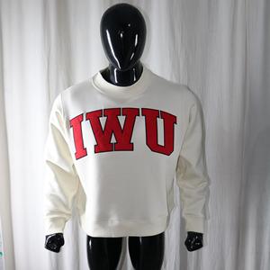 IWU CREAM <b>Mock</b> <b>Neck</b> Sweatshirt 100% Cotton RED Applique Embroidery wide <b>neck</b> Sweatshirt Finer Threads - Product Image 1