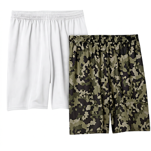 <b>Men's</b> Camouflage Bermuda <b>Shorts</b> Elastic Waist Quick Dry Knitted Casual Sport <b>Shorts</b> Solid Black and <b>Green</b> Pattern - Product Image 2