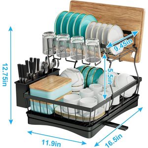 Scolapiatti a 2 livelli di grande capacità con 7 codici, organizer da cucina smontabile, grande scolapiatti a 7 codici - Product Image 2