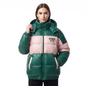 Manteau matelassé à capuche pour femme, color block, coupe ajustée, chaud, pour l'hiver - Product Image 3