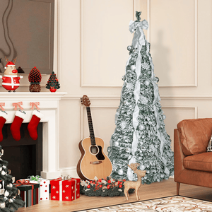 Indoor Holiday Decorating Artificial 6ft Flock Pop Christmas <b>Tree</b> with 150 <b>Lights</b> 36 Balls 6 Ribbons 1 Large Bow 18 Snowflakes - Product Image 5