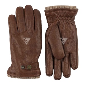 Guante de invierno clásico para hombre, cierre de correa de cuero con botón de presión, hecho de cuero de vaca genuino, forro interior de lana - Product Image 1