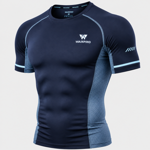 เสื้อรัดกล้ามเนื้อแขนสั้นสำหรับผู้ชาย WARPRO แห้งเร็ว ระบายอากาศดี ดีไซน์แผงตาข่ายสีน้ำเงิน - Product Image 4