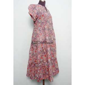 Robe longue décontractée bohème d'été 100% coton non tissé à imprimé floral, manches longues, taille naturelle, écologique - Product Image 4