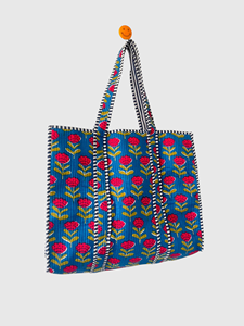 Sac fourre-tout en coton à motif floral avec broderie, design ouvert, pour le shopping toutes saisons, style bohème - Product Image 3