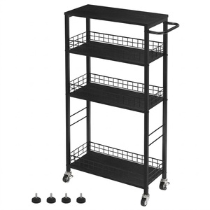 4-Tier Narrow <b>Storage</b> <b>Rack</b> with Wood Tabletop and Casters - Product Image 1
