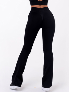 Womens Stretch Fit Yoga Pants High Waist <b>Flared</b> <b>Leggings</b> Seamless Design Butt Sculpt Workout Ready Activewear - Product Image 2