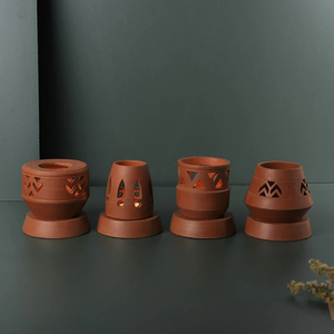 ENSEMBLE DE 4 - Lampes à bougie chauffe-plat en terre cuite artisanales (minimalistes et contemporaines) pour votre bureau, table à manger, table d'appoint - Product Image 4