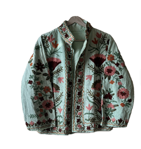 Veste matelassée en coton brodée pour femme, motif floral Suzani, respirante, réversible, avec fermeture éclair, pour l'automne et l'hiver - Product Image 1