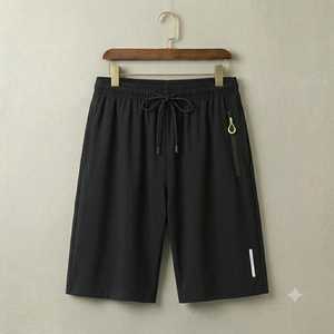 <b>Men's</b> Black Solid Anti-Wrinkle Mid Waist Drawstring Board <b>Shorts</b> with <b>Zip</b> <b>Pockets</b> Quick Dry Polyester Casual Sport OEM Service - Product Image 5