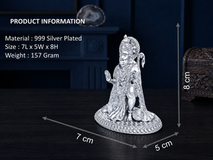 Idole de Hanuman assis plaqué argent 999 de Jaipur Metals |   100% Laiton |   7 x 5 x 8 cm |   157 g |   Pooja, Décoration & Cadeaux - Product Image 3