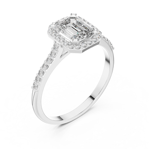 Anillo de Compromiso de Moissanita con Corte Esmeralda, Plata de Ley 925, Anillo Nupcial con Halo y Banda Pavé para Mujer - Product Image 2