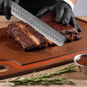Cuchillo de chef de acero de Damasco con mango de madera, hoja recta y espesa, cuchillo de cocina - Product Image 6