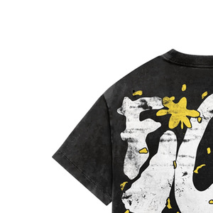 <b>Men's</b> Oversized Crop T-Shirt Black White Yellow Letter Print Formal Short Sleeve <b>Turtleneck</b> Silk Screen Printed Eco-Friendly - Product Image 4