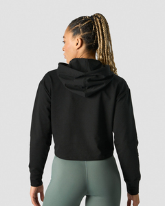 Sweat à capuche noir surdimensionné personnalisé avec logo OEM, en molleton 100 % coton, pour femme, respirant, vêtement de sport écologique, vente en gros - Product Image 4