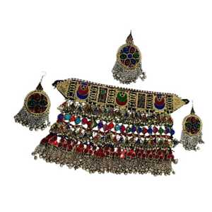 Conjunto de 4 Piezas de Joyería Tradicional Afgana Hecha a Mano por un Diseñador Profesional: Anillos, Gargantilla, Aretes, Bindi Tikka, Acero Inoxidable, Regalos - Product Image 1