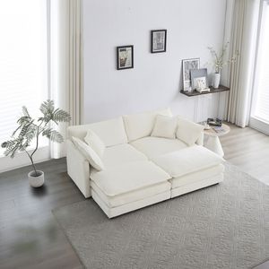 Set Divano Componibile Imbottito 4 Pezzi: 1 Divano a 2 Posti e 2 Pouf per Soggiorno - Product Image 1