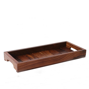 Élégant plateau ottoman rectangulaire en bois d'acacia fabriqué à la main avec poignées découpées pour le salon Table basse petit déjeuner affichage de bougies - Product Image 5