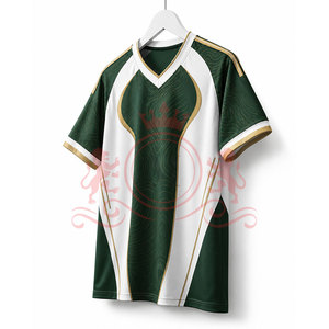 Camiseta de Fútbol para Hombre, Cuello en V, Verde y Blanca, Manga Corta, Poliéster que Absorbe la Humedad, Ajuste Atlético, Bloques de Color, para Todas las Temporadas - Product Image 2