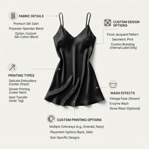 Sexy <b>Black</b> Satin V-Neck Sleeveless Nightgown Loose Fit Knee Length Plus Size Adult Women Loungewear Elastic Waist Summer Smooth - Product Image 5