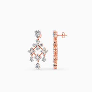 Pendientes de Araña con Diamantes Chapados en Oro Rosa, Diseño Floral, Corte Pera, Joyería de Lujo para Bodas - Product Image 1