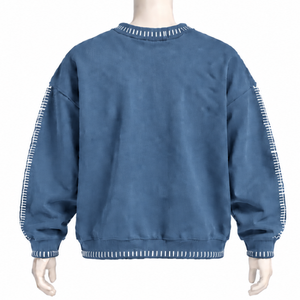 Sudadera de cuello redondo para hombre, azul vaquero, con borde cosido, efecto desgastado, corte holgado, manga larga, estilo casual urbano, top de moda - Product Image 2