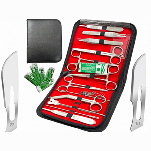 Ensemble de 19 instruments de chirurgie mineure, kit chirurgical en acier inoxydable, instruments chirurgicaux réutilisables, ciseaux, forceps, porte-aiguilles - Product Image 1