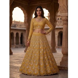 Indian Wedding Wear Faux Georgette Lehenga Choli with Embroidered <b>Sequins</b> Mirror Work Heavy <b>Flare</b> Dupatta and Unstitched Blouse - Product Image 1