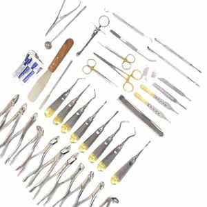Kit complet d'extraction dentaire en acier inoxydable, ensemble d'instruments de chirurgie buccale avec élévateurs radiculaires à poignée dorée - Product Image 3