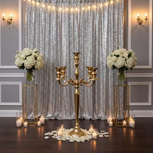 Metal 5 Arms <b>Tall</b> Candelabra wedding Occasion Floor Entryway decorative Gold Plated <b>Candle</b> Holder Stand Handmade Candelabra - Product Image 2