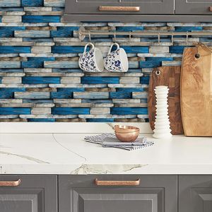12 fogli carta da parati con venature di legno blu autoadesiva PVC Stick piastrelle Decorative per pareti bagno cucina facile mantenere olio - Product Image 5